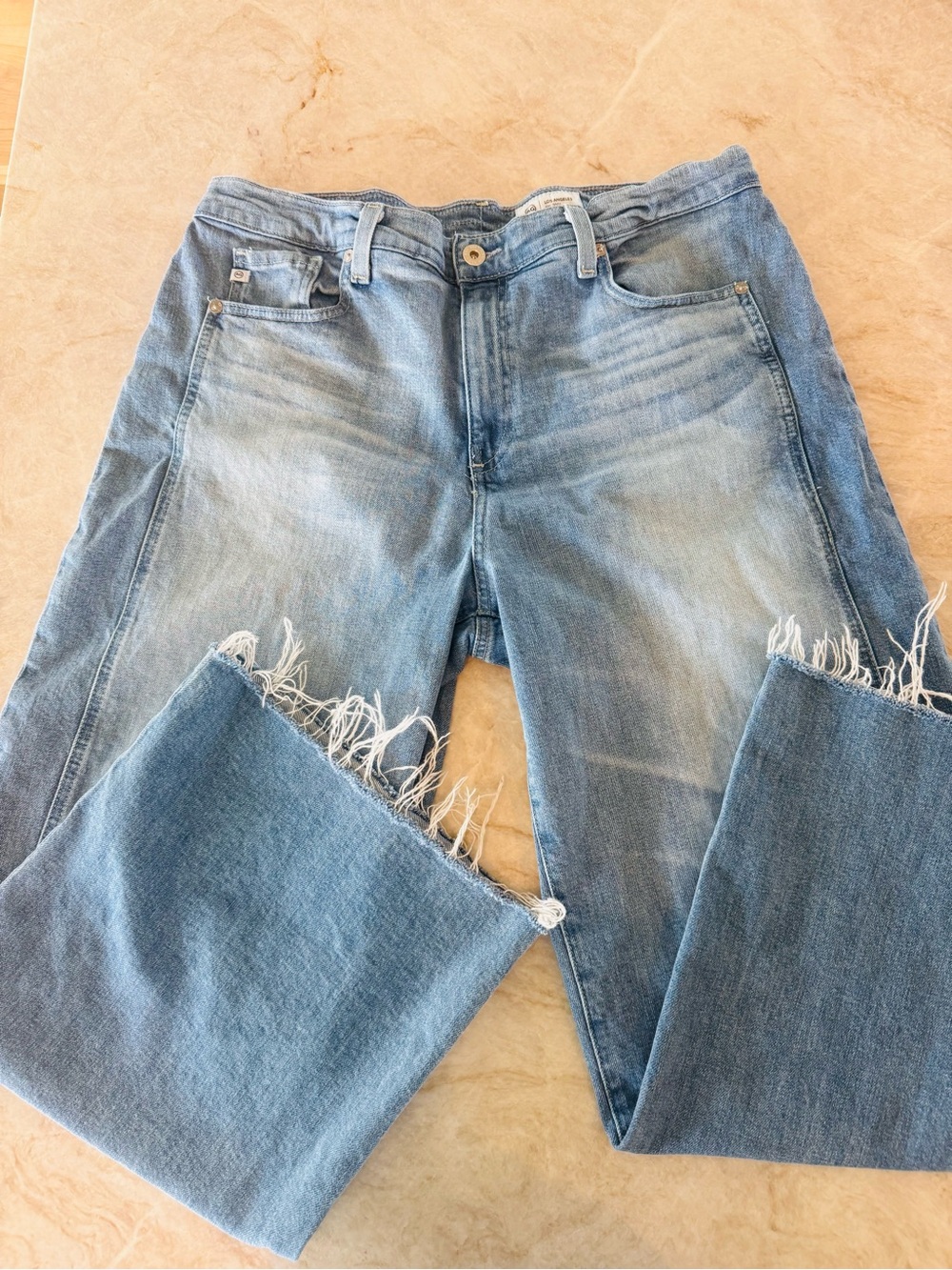 AG Adriano Goldschmied Saige Wide Leg Crop Jeans 31 Raw Hem Light Wash